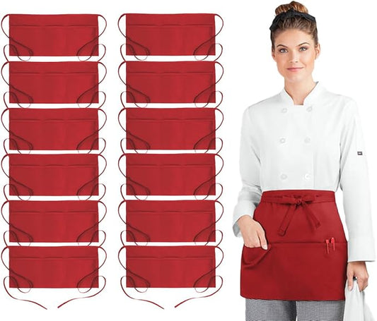 Avalon Kitchen Server Aprons with 3 Pockets, 100% Polyester Waist Apron with Pockets, 24x12 Inche Waitress Apron with Pockets by Avalon+Kitchen