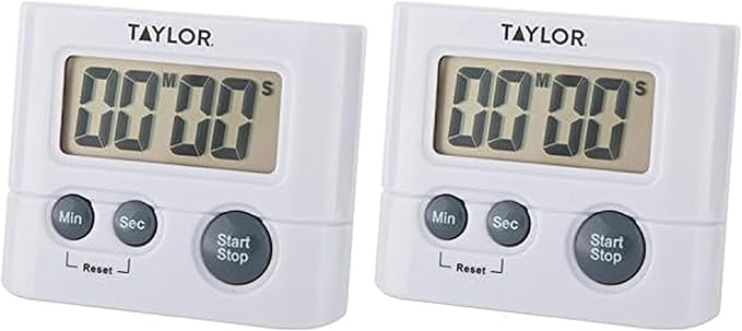 Taylor Digital Timer with 99 Minute 59 Second Display, Easy to Use, White Compact Design for Kitchen Cooking, Baking, and Timing Needs (Pack of 2) by Taylor