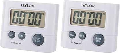 Taylor Digital Timer with 99 Minute 59 Second Display, Easy to Use, White Compact Design for Kitchen Cooking, Baking, and Timing Needs (Pack of 2) by Taylor