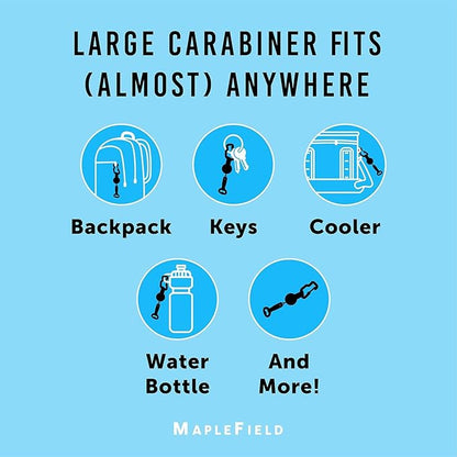 Maplefield Retractable Bottle Opener - Pack of 2, Silver & Black - Carabiner Clip & Bottle Opener Attachment for Cooler - Stainless Steel Construction - Retractable Wire Cord for Quick Access