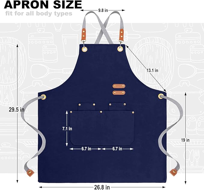 BeLuyi chef apron bib tool apron for man woman cross back straps with 4 pockets for kitchen cooking gardening baking working - Image 2