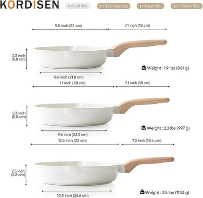 Kordisen Nonstick Ceramic Frying Pan Set, 3 Piece Ceramic Skillet Set, Healthy Non Toxic Cooking Pan, Stay-Cool Handle, Induction Compatible, PFOA & PFAS Free, White(9.5, 11, 12.5 Inch) - Image 7