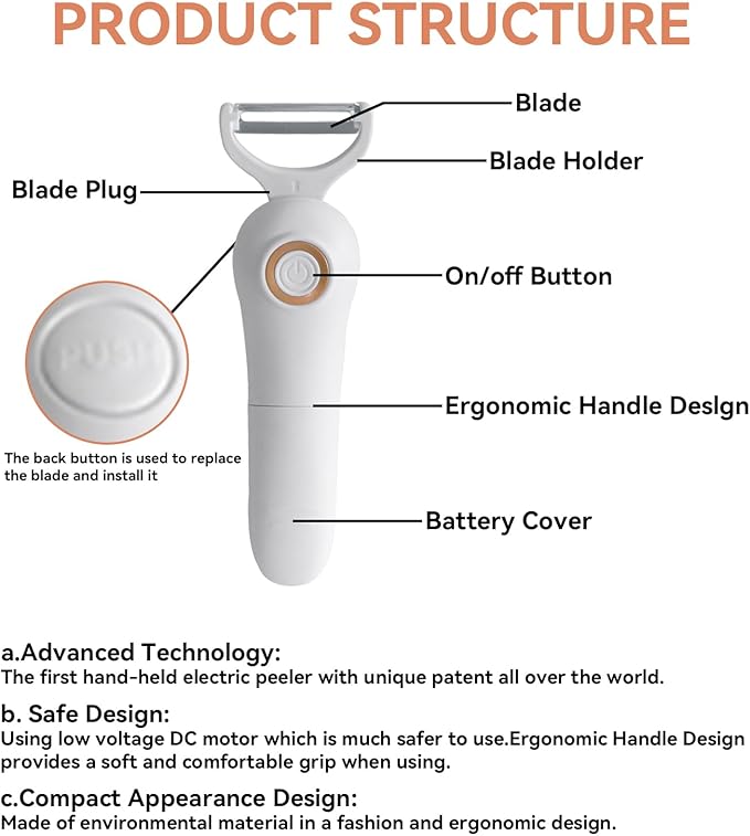 2-in-1 Electric Peeler | Auto Blade for Fruits/Vegetables | 2 Interchangeable Blades | 2*AAA | Kitchen, Travel, Camping - Image 3