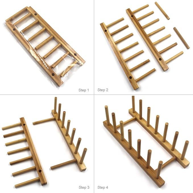 INNERNEED Bamboo Wooden Plate Racks Dish Stand Holder Kitchen Storage Cabinet Organizer for Dish/Plate/Bowl/Cup/Pot Lid/Cutting Board (Pack of 4) - Image 5
