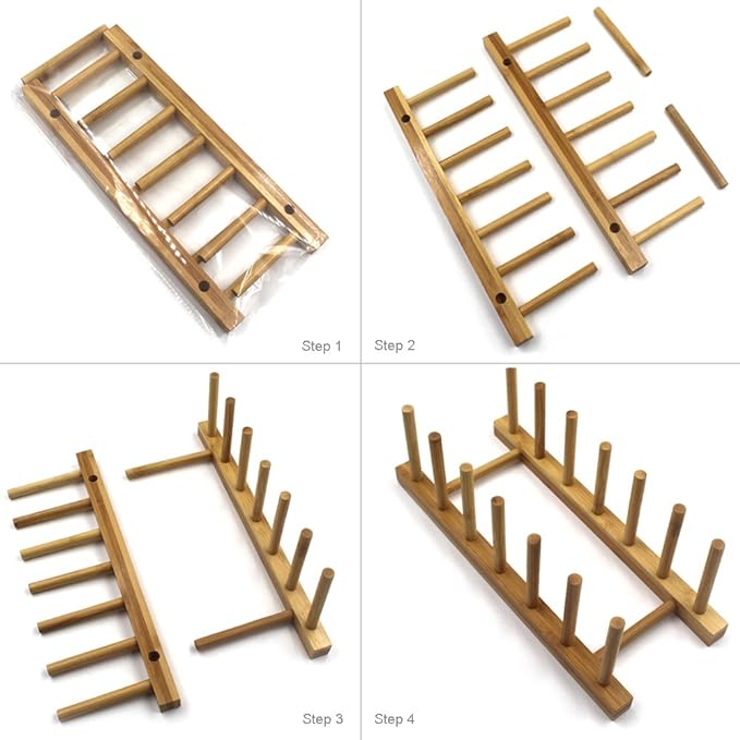 INNERNEED Bamboo Wooden Plate Racks Dish Stand Holder Kitchen Storage Cabinet Organizer for Dish/Plate/Bowl/Cup/Pot Lid/Cutting Board (Pack of 2) - Image 3