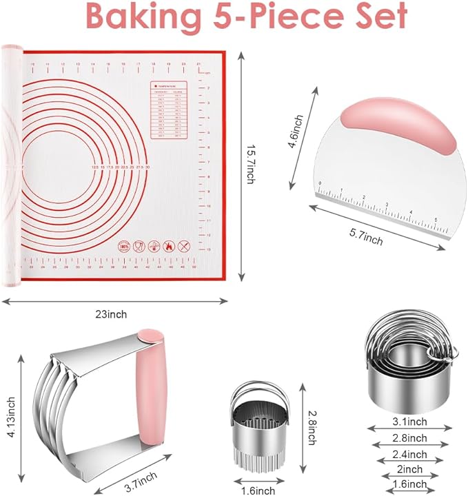 Pastry Cutter, Biscuit Cutter, Dough Scraper, Silicone Baking Mats, Stainless Steel Pastry Blender Set, Dough Cutter Biscuit Cutter Baking Pastry Mat Dough Blender Tools & Pastry Utensils (5 Pcs/Set) - Image 3