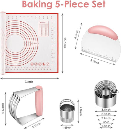 Pastry Cutter, Biscuit Cutter, Dough Scraper, Silicone Baking Mats, Stainless Steel Pastry Blender Set, Dough Cutter Biscuit Cutter Baking Pastry Mat Dough Blender Tools & Pastry Utensils (5 Pcs/Set) - Image 3