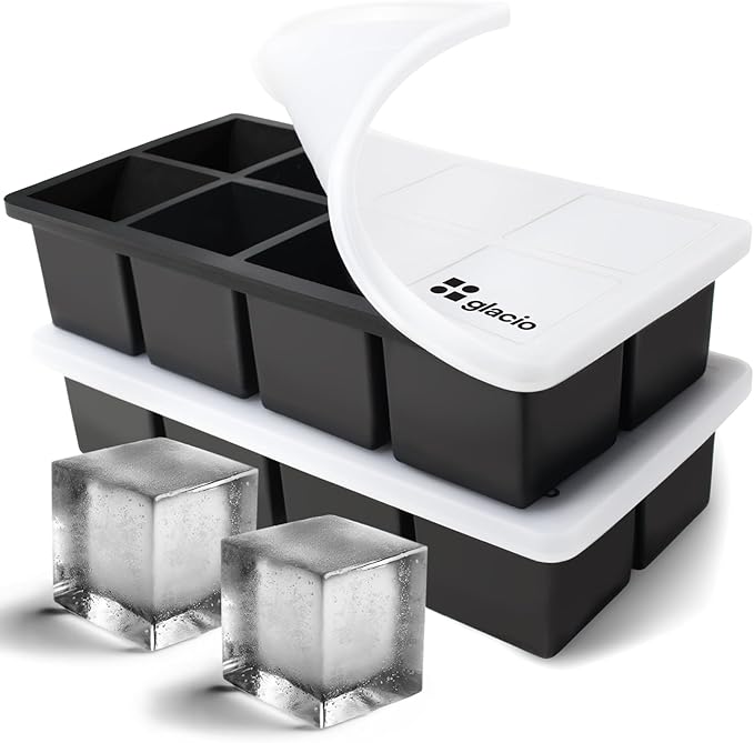 Ice Cube Molds – 2-Pack Silicone Trays for 8 Large Square Cubes – Slow-Melt Ice for Whiskey, Cocktails, Coffee & More by glacio