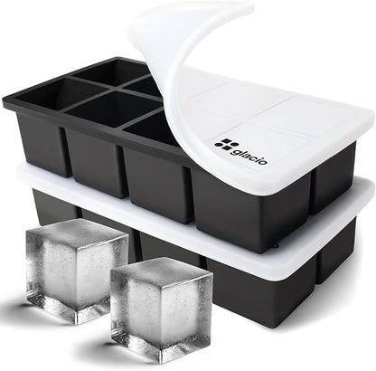 Ice Cube Molds – 2-Pack Silicone Trays for 8 Large Square Cubes – Slow-Melt Ice for Whiskey, Cocktails, Coffee & More by glacio