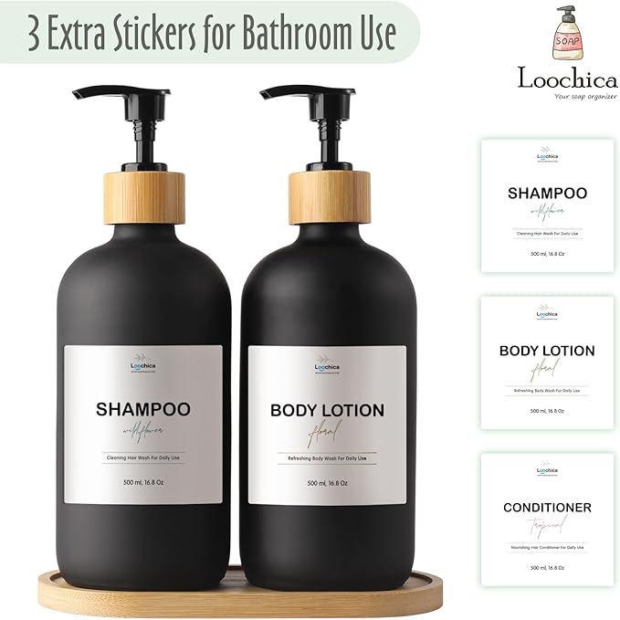 LOOCHICA 2 Pack Black Glass Soap Dispenser Set with Tray, Hand and Dish Glass Soap Dispensers for Kitchen Sink, Matte Black Soap Dispenser Suitable for Kitchen Sink, Rustic Kitchen Décor - Image 4