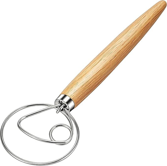 Danish Dough Whisk Stainless Steel Hook Dutch Bread Mixer for Sourdough Baking Hand Tool with Wooden Handle Making Blending Pastry Pizza Dough by Agttete