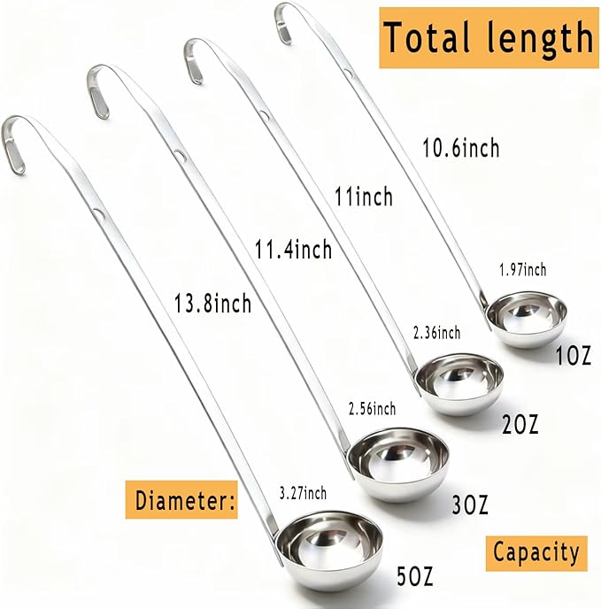 Markeny 4 Pieces Stainless Steel Soup Ladle Metal Handle Ladle with Pouring Rim,1oz/2oz/3oz/5oz Set Ladles for Cooking Soup Sauce - Image 2