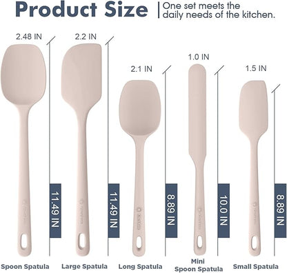 ChefAide 5 Pieces Silicone Spatula Set, Food Grade Rubber Spatula, Upgrade Strong Handle with Ergonomic Grip, Heat Resistant Up to 600°F for Nonstick Cookware, Cooking - Image 2