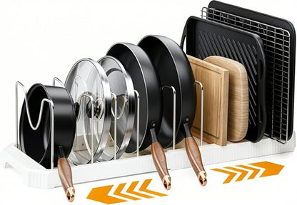 MUDEELA Pots and Pans Organizer under Cabinet, Pot Rack with Expandable Pot Lid Organizers Holder for 10 Adjustable Dividers, Pan Organizers inside Cabinet for Pan Lids, Cutting Boards, Baking Sheets by MUDEELA