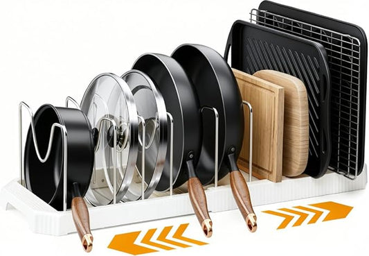 MUDEELA Pots and Pans Organizer under Cabinet, Pot Rack with Expandable Pot Lid Organizers Holder for 10 Adjustable Dividers, Pan Organizers inside Cabinet for Pan Lids, Cutting Boards, Baking Sheets by MUDEELA