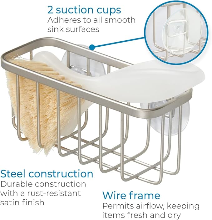 iDesign Rust-Resistant Stainless Steel Sponge Holder for Kitchen Sink with Suction Cups, The Gia Collection - Set of 1, Satin - Image 4