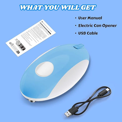 USB Rechargeable Electric Can Opener – Battery Operated, One Touch Automatic Operation, Magnetic Lid Holder & Smooth Edge Cutting, Cordless & Easy to Use for Seniors, Works with All Standard Cans