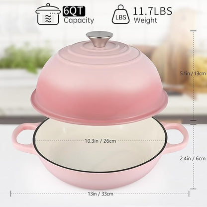 Enameled Cast Iron Bread Oven, Dutch Oven Pot with Lid & Cotton Potholder, 10" Bread Dutch Oven for Bread Baking, 6 Quarts Bread Pan with Dome Lid, Non-stick Cookware for Homemade Bread, Pink