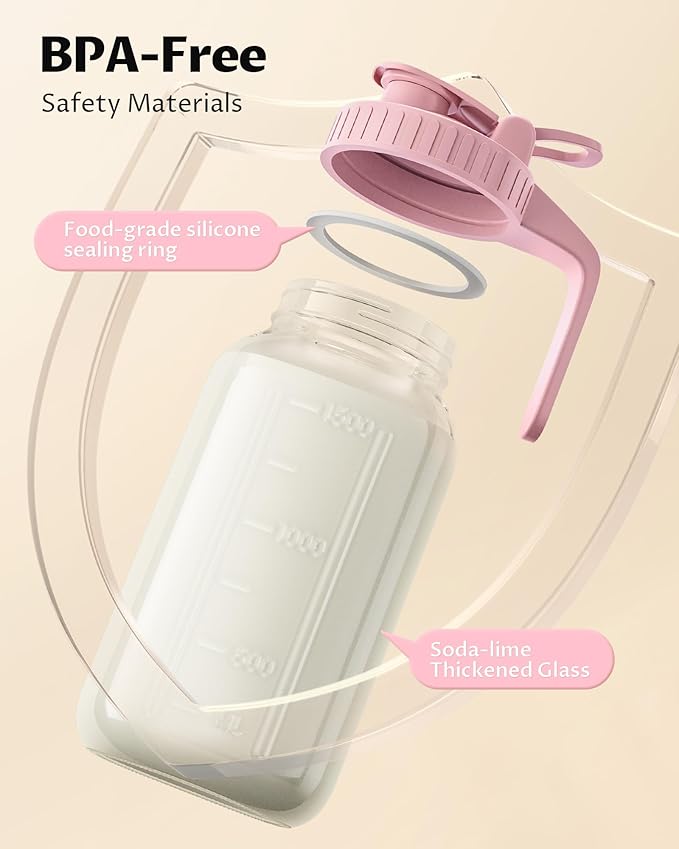 64oz Glass Breast Milk Pitcher with Lid – Leak-Proof & Airtight Formula Breastmilk Pitcher, 1/2 Gallon Storage Container for Breastmilk, Formula, and Milk - Image 2