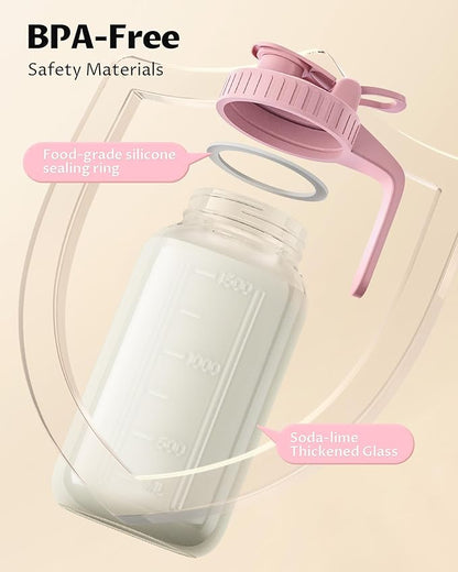 64oz Glass Breast Milk Pitcher with Lid – Leak-Proof & Airtight Formula Breastmilk Pitcher, 1/2 Gallon Storage Container for Breastmilk, Formula, and Milk - Image 2