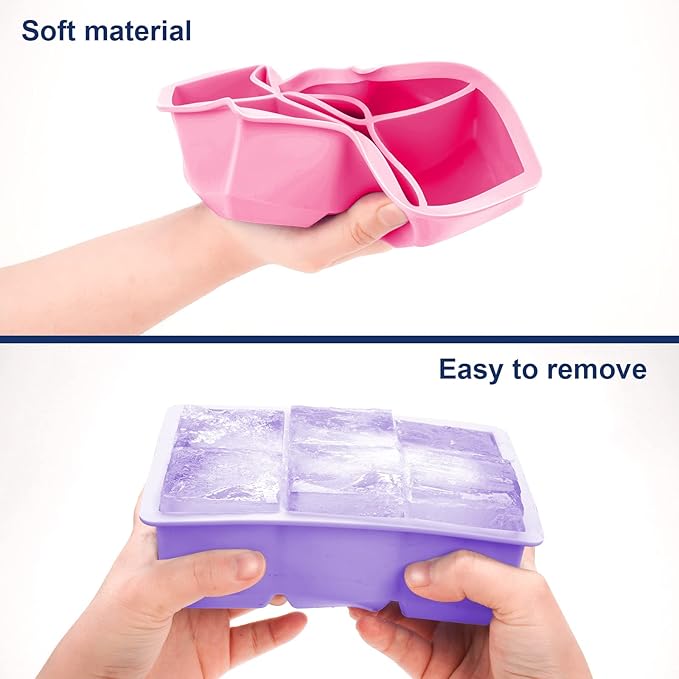 Excnorm Silicone Ice Cube Trays 3 Pack - Large Size Silicone Ice Cube Molds with Leak Proof Removable Lid Square Ice Cube Tray And BPA Free for Cocktail,Whiskey, Stackable Flexible Ice - Image 5