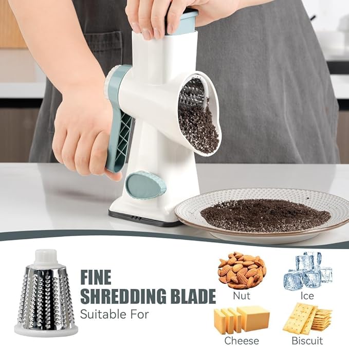 KEOUKE Rotary Cheese Grater Pro 6 in 1 - Shredder Crinkle Slicer Grinder Ice Shaver, Stable Suction, Time-saving Easy Use & Clean, Safe Morden Kitchen Tool for Cheese, Vegetable, Nuts, Chocolate - Image 4