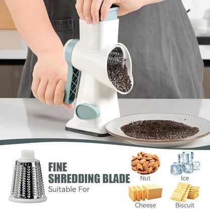 KEOUKE Rotary Cheese Grater Pro 6 in 1 - Shredder Crinkle Slicer Grinder Ice Shaver, Stable Suction, Time-saving Easy Use & Clean, Safe Morden Kitchen Tool for Cheese, Vegetable, Nuts, Chocolate - Image 4