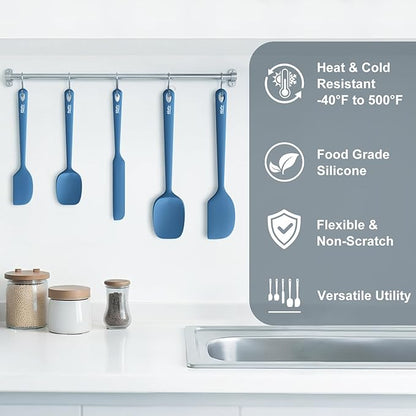 Redfly Silicone Spatula Set, 5 Piece Food Grade Silicone Cooking Utensils Set, Rubber Spatula Heat Resistant Nonstick for Baking, Cooking, Kitchen Utensils Dishwasher Safe Blue - Image 6