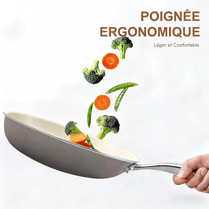 11 Inch Ceramic Nonstick Frying Pan with lid Skillet - PFAS-Free, Non-Toxic, Oven Safe & Induction Ready, Aluminum Cookware with Stainless Steel Handle - Image 6