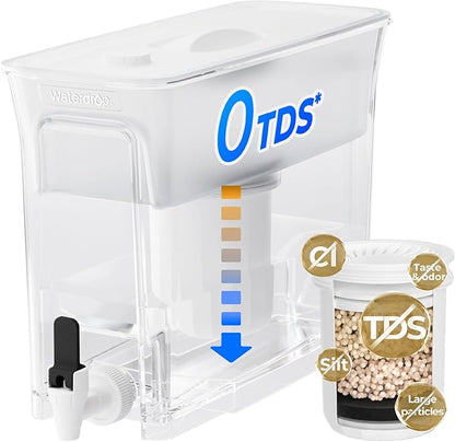 Waterdrop 0 TDS 35-Cup Slim Water Filter Dispenser, Large Capacity, Reduces TDS, Chlorine, PFOA/PFOS and More, BPA Free, White (with 1 Filter) by Waterdrop