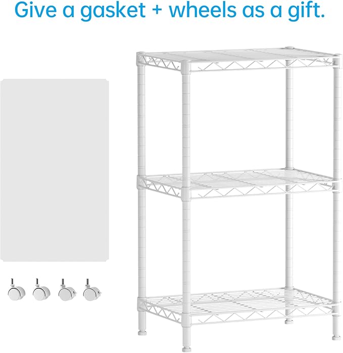 SINGAYE 3 Small Shelves Storage Shelf Wire Shelving Unit Metal Shelf Adjustable Organizers Storage Shelving with Wheels for Bathroom Laundry Room Kitchen Pantry11.5”D x 17.3”W x 30”H White - Image 4