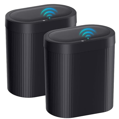 jinligogo 2 Pack 5 Gallon Bathroom Trash Can with Lid, Automatic Motion Sensor Black Trash Can, Touchless Slim Waterproof Garbage Bin for Kitchen, Bedroom, Office, and Bathroom by SecureSpacesCleanerPlaces