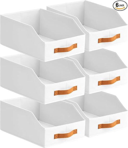 Homsorout Fabric Storage Bins for Organizing - 6 Pack Large Trapezoid Collapsible Storage Bins with Front Handle, Closet Organizers and Storage for Bedroom, Home Shelves, Small Spaces, White by Homsorout
