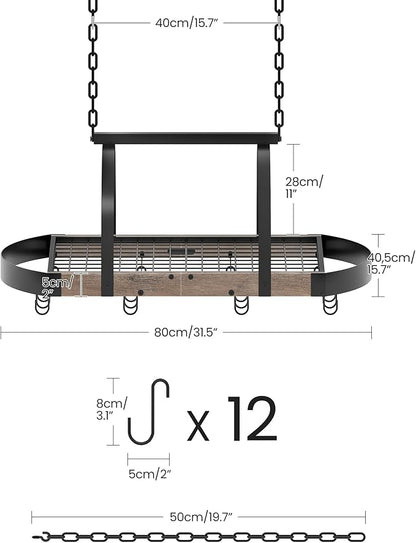 CHOEZON Hanging Pot Rack, Pot Hanger for Kitchen, Ceiling Mounted Pot Holder, Cookware Organizer with 12 S-Shaped Hooks, for Pot, Pan Storage, Space-Saving, Greige and Black TPR08BGC1 - Image 4