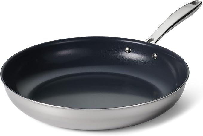 Tramontina Signature 12-Inch Tri-Ply Clad Stainless Steel Large Frying Pan with Ceramic Non Stick Interior, Induction-Ready Nonstick Skillet, Oven-Safe, Made in Brazil by Tramontina