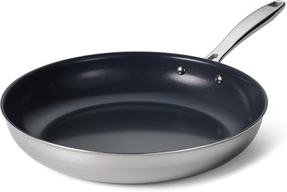 Tramontina Signature 12-Inch Tri-Ply Clad Stainless Steel Large Frying Pan with Ceramic Non Stick Interior, Induction-Ready Nonstick Skillet, Oven-Safe, Made in Brazil by Tramontina