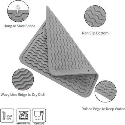MicoYang Silicone Dish Drying Mat for Multiple Usage,Easy clean,Eco-friendly,Heat-resistant Silicone Mat for Kitchen Counter or Sink,Refrigerator or Drawer liner Grey M 12 inches x 12 inches - Image 3