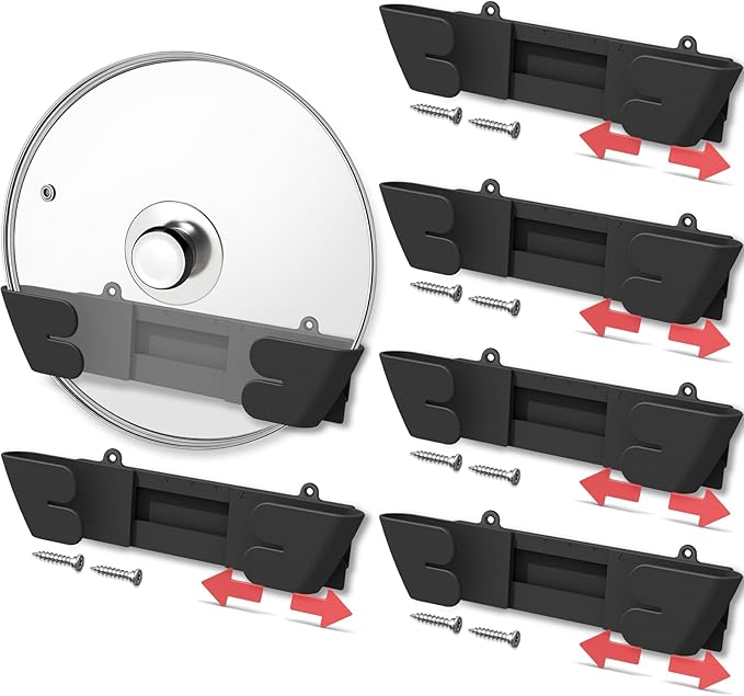 Adjustable Universal Pot Lid Holder Organizer for Cabinet - Upgraded Patented 6 Pack Pan Lids Organizers Inside Door Wall Mount Pots Top Rack for Kitchen Cupboard Fit 6" to 13" (Black) by Gosuny