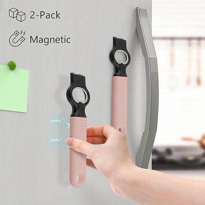 2-Pack Magnetic Beer Bottle Opener & Soda Can Opener, 2-in-1 Bottle Opener and Can Tab Opener Tool for Bartender, Long Nails, Arthritis, Silicone Handle with Build in Magnet - Dirty Pink - Image 2