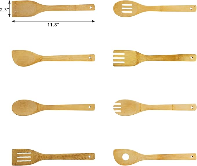 DEAYOU 16 PCS Bamboo Kitchen Utensils, Wood Spoons Spatula Set for Cooking, Nonstick Natural Cooking Utensils for Cookware, Wok, Everyday Use, Mothers Day Gifts, Housewarming Gifts - Image 2
