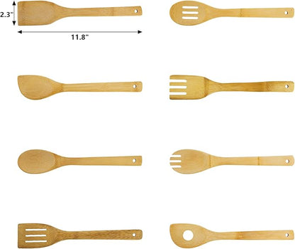 DEAYOU 16 PCS Bamboo Kitchen Utensils, Wood Spoons Spatula Set for Cooking, Nonstick Natural Cooking Utensils for Cookware, Wok, Everyday Use, Mothers Day Gifts, Housewarming Gifts - Image 2