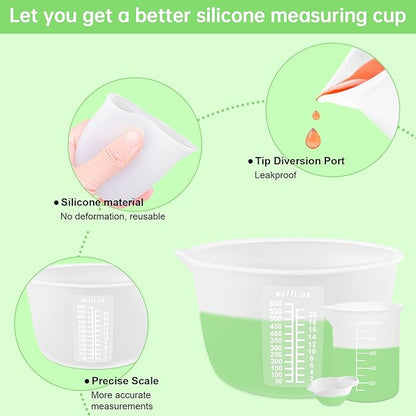 Silicone Measuring Cups for Resin Supplies - Kit with 600ml & 100ml Mixing Cups and Tools for Molds, Epoxy, Cooking, Casting Moulds, Jewelry Making