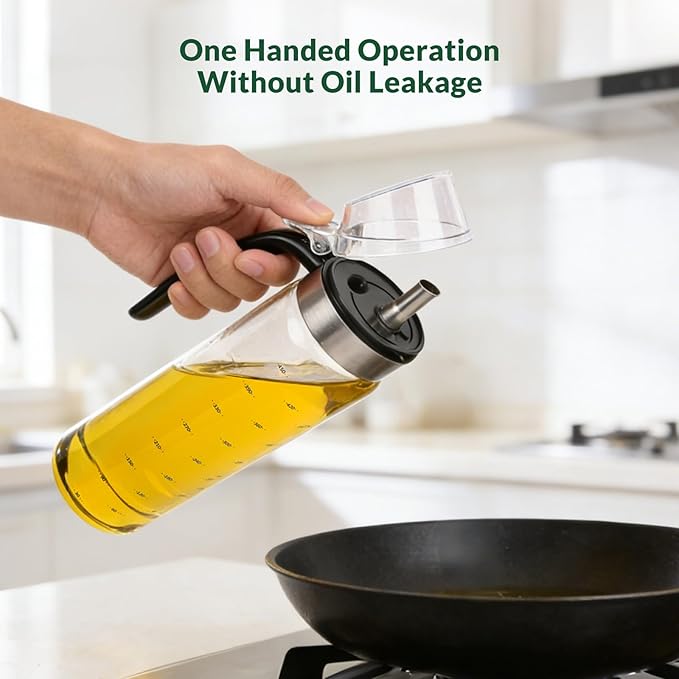 hotder Oil Bottles, Olive Oil Dispenser, Oil Dispenser Bottles, Oil Dispenser, Oil Dispenser Bottle for Kitchen, Glass Oil Bottle 500ml, Easy Refill & Cleaning Non-Drip Spout(500ml 2pcs) - Image 2