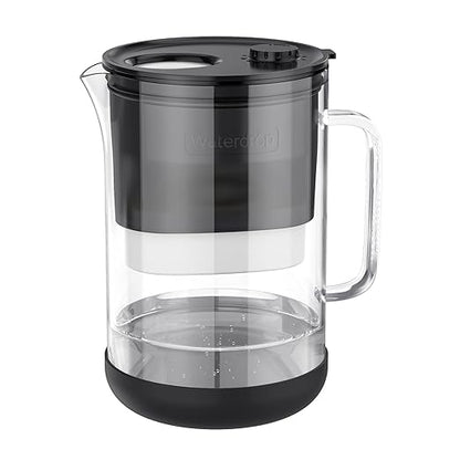 Waterdrop PT-09BL 10-Cup Large Glass Water Filter Pitcher, Eco-Friendly, NSF/ANSI 53, 42 & 372 Certified Filter, Reduces PFOA/PFOS, Chlorine, Cadmium, Copper & Mercury, BPA-Free, Easy to Clean, Black