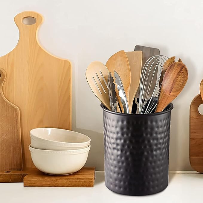 Monarch Abode Kitchen Utensil Holder – Hand Hammered Metal Black Utensil Holder, Decorative Utensil Crock for Kitchen Counter, Cooking Tool and Spatula Holder for Countertop, Caddy Organizer - Image 2