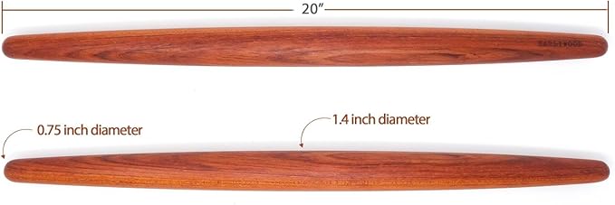 Earlywood French Rolling Pin - Tapered Wooden Rolling Pin for Baking Pizza, Pastry Dough or Pasta - Hard Wood French Roller Baking Pin Made in USA - Jatoba