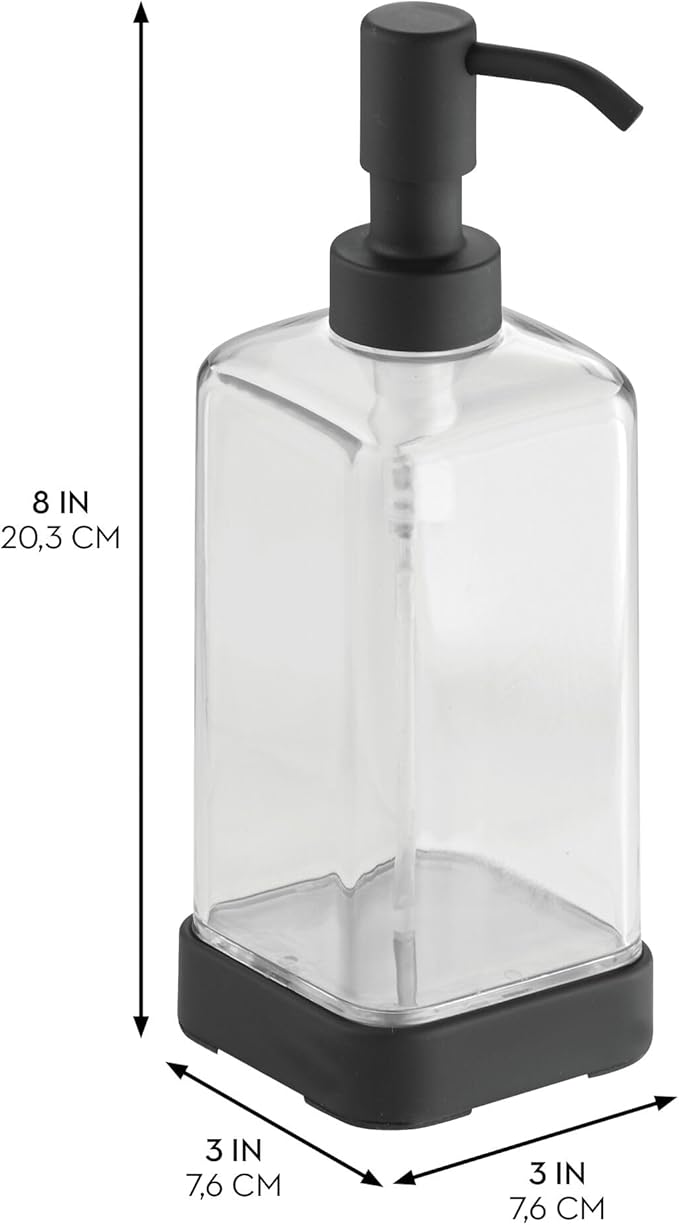 iDesign Soap Dispenser for Bathroom or Vanity - Holds Hand Soap or Lotion - Clear/Matte Black - Image 2