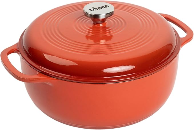 Lodge Essential Enamel Cast Iron Dutch Oven - Perfect for Bread Baking, Braising, Marinating & Slow Cooking - Features Moisture-Sealing Lid & Dual Handles - Kitchen Essentials - 6 Quarts - Poppy by Lodge