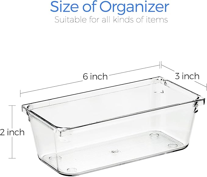 Ravinte 6 Pack Drawer Organizer - 3" X 6" Plastic Storage Bins, Acrylic Organizers with Non-Slip Pads Clear Desk Storage Tray for Makeup, Jewelries, Kitchen Utensils, Bathroom and Office - Image 3