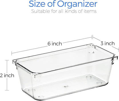 Ravinte 6 Pack Drawer Organizer - 3" X 6" Plastic Storage Bins, Acrylic Organizers with Non-Slip Pads Clear Desk Storage Tray for Makeup, Jewelries, Kitchen Utensils, Bathroom and Office - Image 3